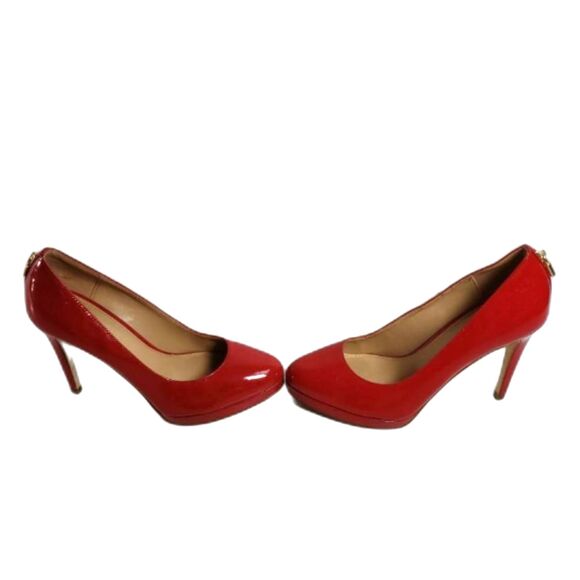 Michael Kors "Antionette" Red Leather "Sexy Padlock Back" High Heel Pump Shoes - Picture 3 of 6